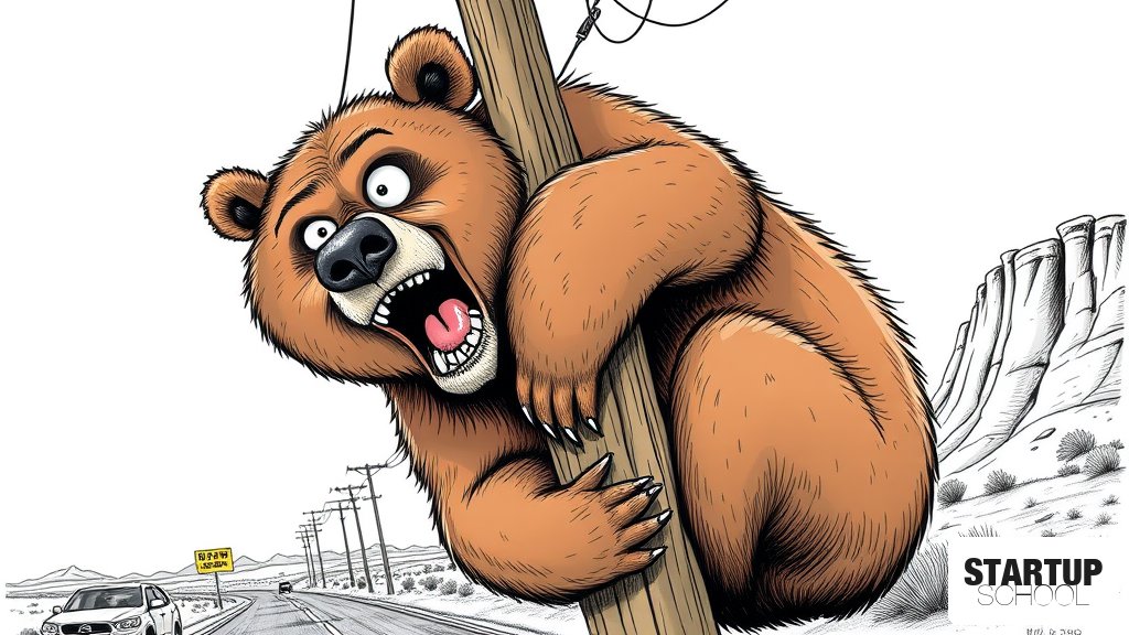 전봇대 꼭대기에 위태롭게 매달린 곰…결말은?
